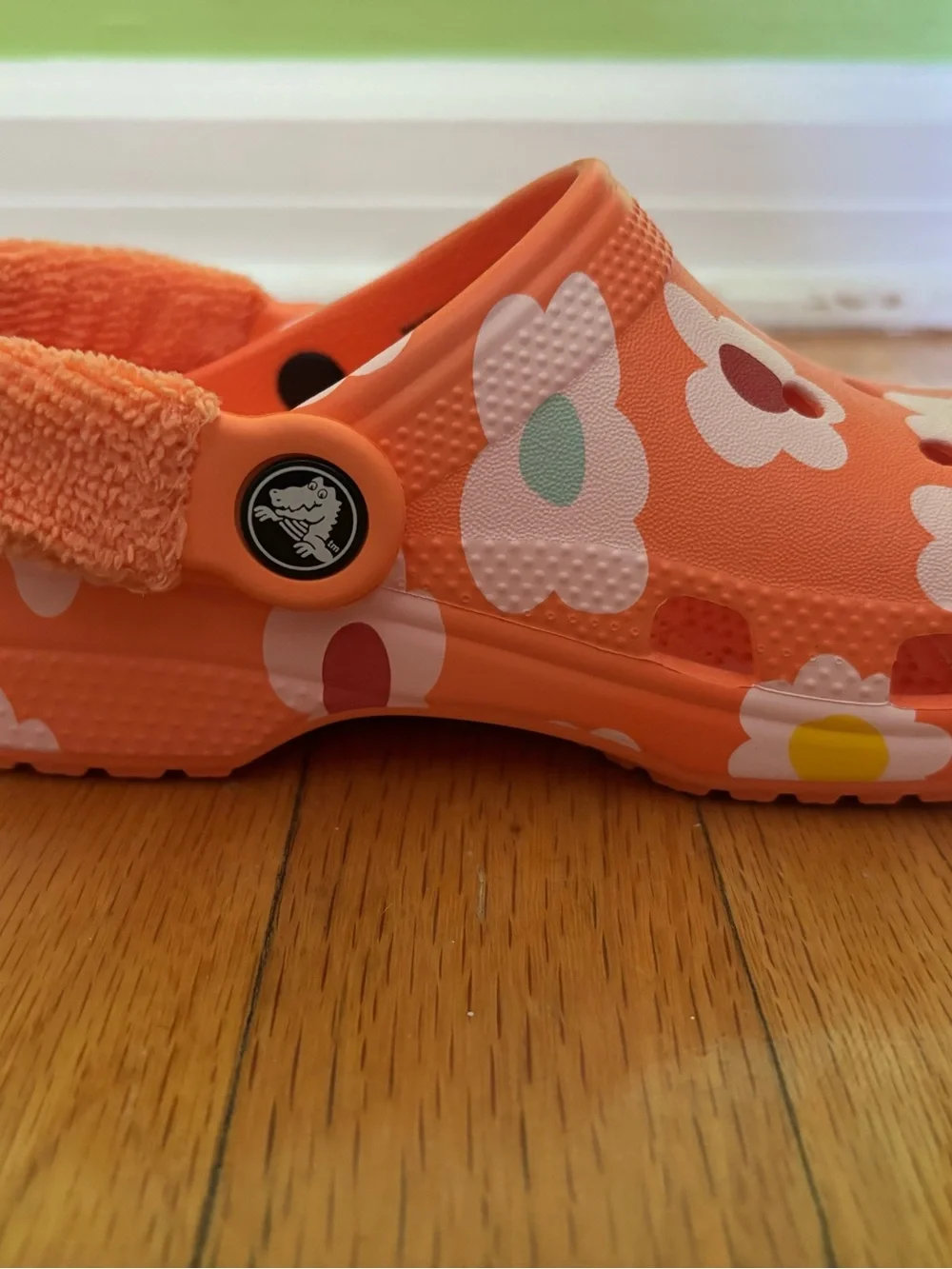 Kids Orange Floral Crocs Size 1